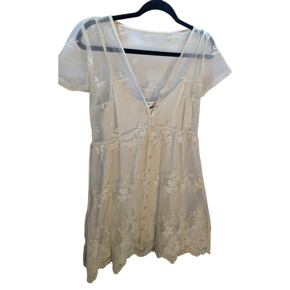 Abercrombie & Fitch Sheer Floral Lace over Ivory Slip Dress SZ XS Perfect Condit - Picture 6 of 10